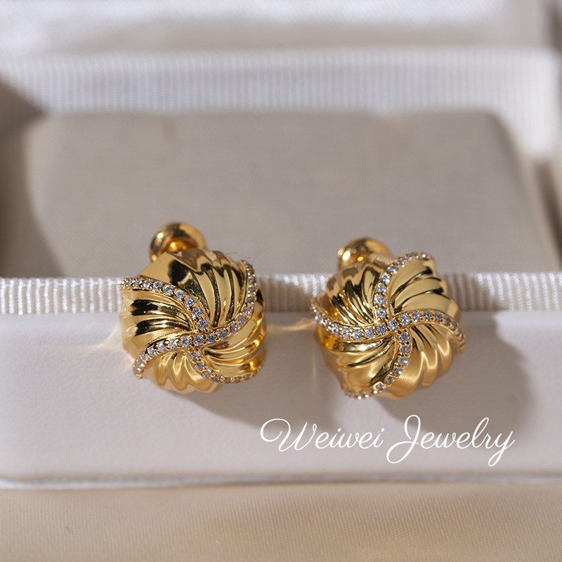 扭纹绣球耳钉法式轻奢复古S925银镀18K金旋纽圆球镶钻耳钉耳饰女,淘宝优惠券,粉丝福利购,淘宝优惠卷