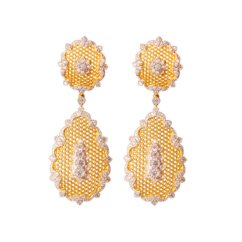 复古意大利珠罗纱工艺s925银镀18K金蕾丝蜂巢镂空气质耳环耳坠,淘宝优惠券,粉丝福利购,淘宝优惠卷