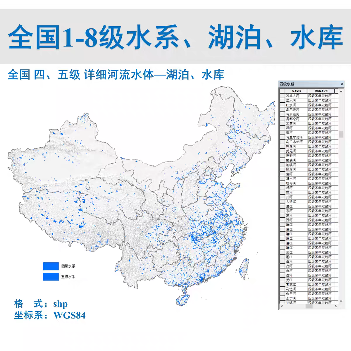 2023全国中国1-8级详细湖泊运河水库shp矢量gis数据赠osm河流水系 - 图2