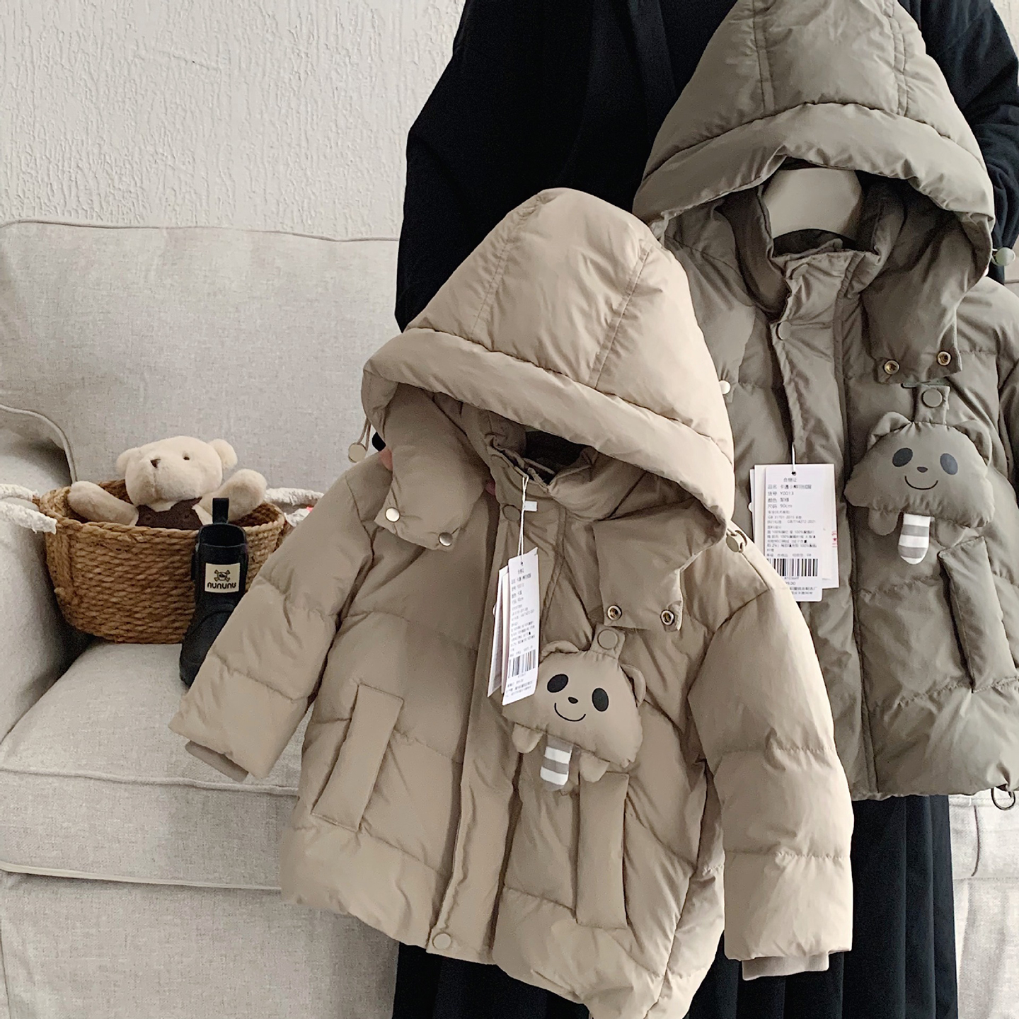 小童卡通中长款连帽羽绒服男女童2025冬装宝宝棉衣服儿童加厚外套 - 图1