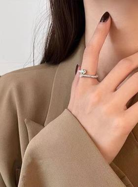 欧美轻奢时尚白蛇镶钻开口戒指女