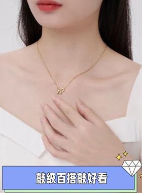 简约钛钢镀金蝴蝶结项链女不掉色