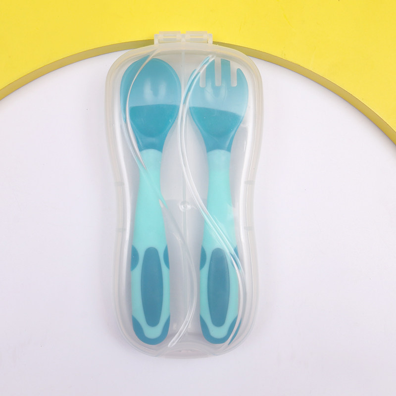 感温勺子辅食勺子儿童餐具宝宝学吃饭训练勺子婴童防烫学习歪头勺
