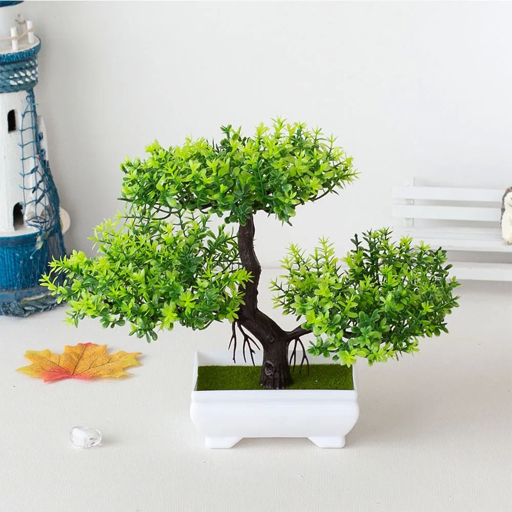 Artificial Plastic Plants Bonsai Small Tree Pot Potted Flowe - 图0