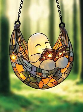Halloween Ghost Reading Book Acrylic Hanging Ornament Colorf