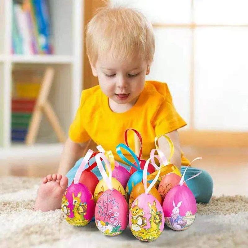 3Pcs Colorful Painting Easter Eggs Happy Easter Bunny Foam E-图1