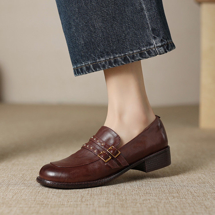 圆头方跟橡胶胶粘工艺头层猪皮深口单鞋,淘宝优惠券,粉丝福利购,淘宝优惠卷