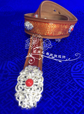女款蒙古族印花配饰纪念品皮腰带