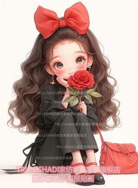 红花可爱少女图像贴墙贴画出租屋