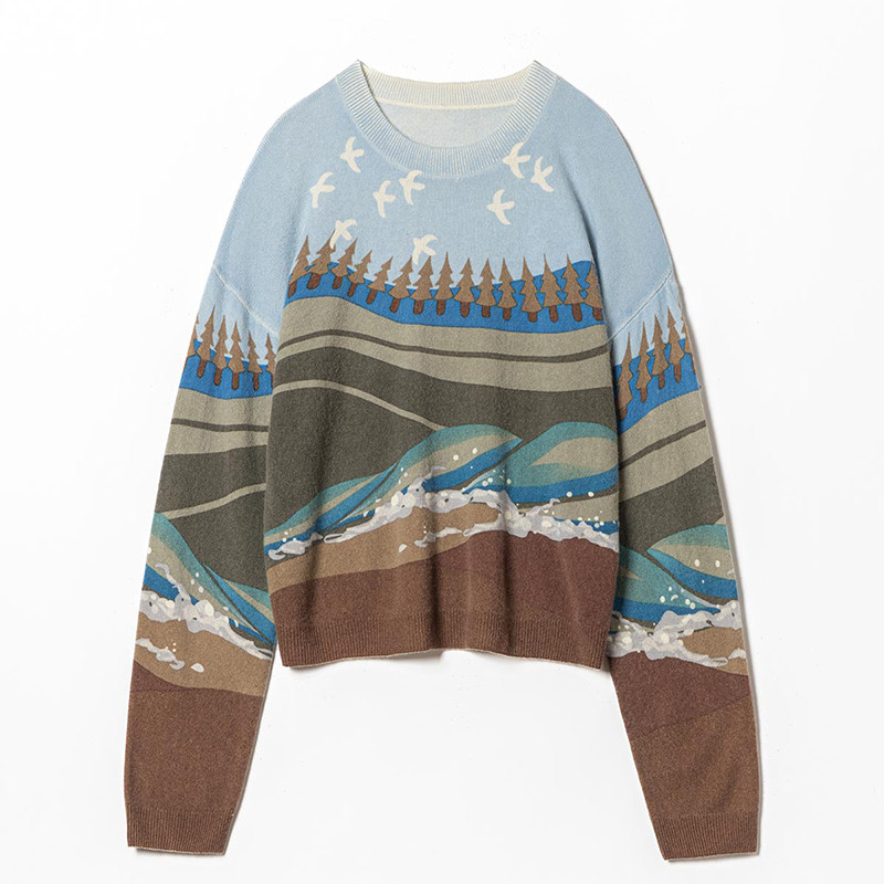 思诺芙德羊绒衫女2025秋冬新款圆领印花毛衣复古民族风长袖针织衫,淘宝优惠券,粉丝福利购,淘宝优惠卷