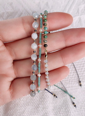 VIKIKO女生海蓝宝手工编织细手链