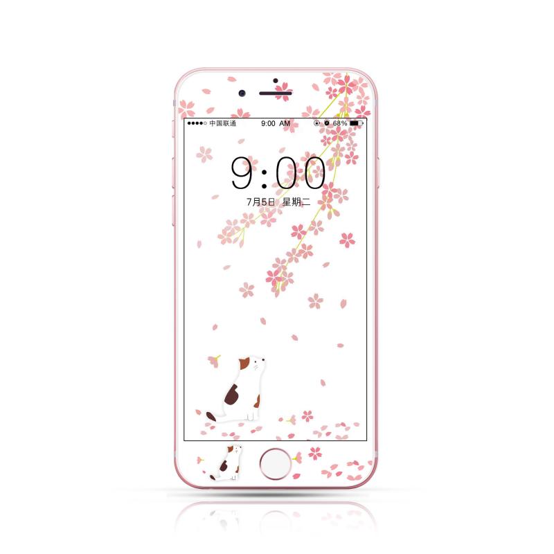 贝思希适用iphone7p彩膜苹果8plus钢化膜全屏6sp手机贴膜可爱樱花