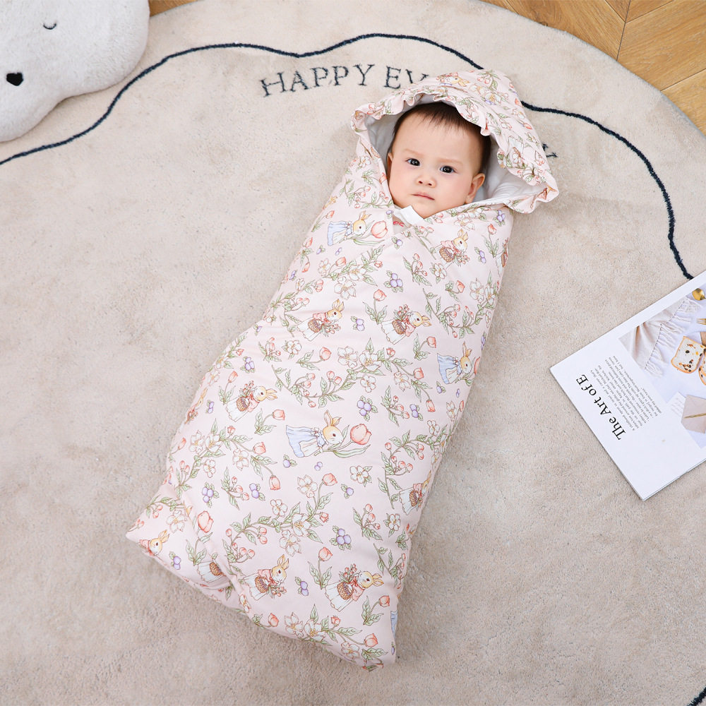 秋冬加厚带帽婴儿抱被多功能宝宝提篮包被新生儿可爱花边襁褓巾,淘宝优惠券,粉丝福利购,淘宝优惠卷