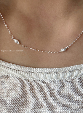 925纯银菱形复古花纹项链