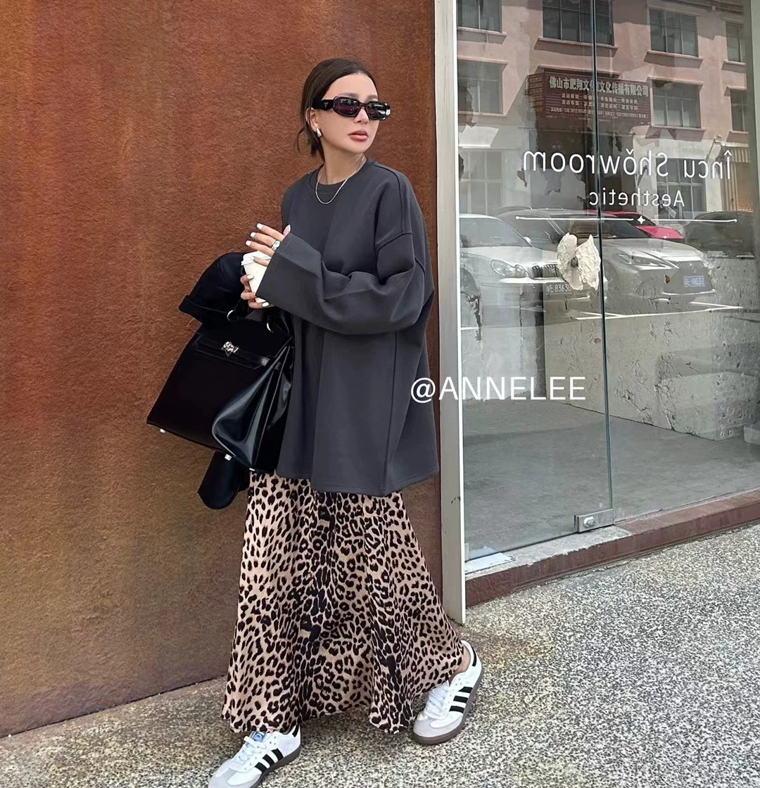 韩国东大门a字半身裙梨型身材遮胯高腰显瘦包臀鱼尾裙复古豹纹裙 - 图0