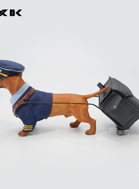JXK 1/6腊肠猎犬 可爱仿真动物模型拉箱子制服宠物狗摆件手办潮玩