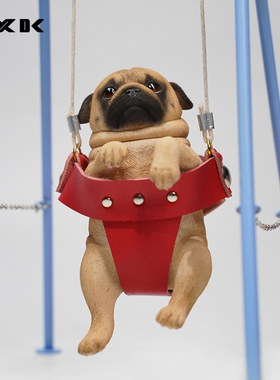 JXK 1/6双表情秋千巴哥犬可爱坐姿狗狗动物超萌模型摆件潮玩手办