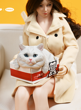 JXK small快递猫4.0纸箱蓝猫三花猫咪动物模型公仔手办桌面摆件