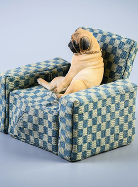 JXK 颓废巴哥犬2.0 高端动物模型配沙发治愈仿真小狗手办摆件树脂