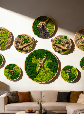 现代简约永生苔藓圆形绿植壁饰