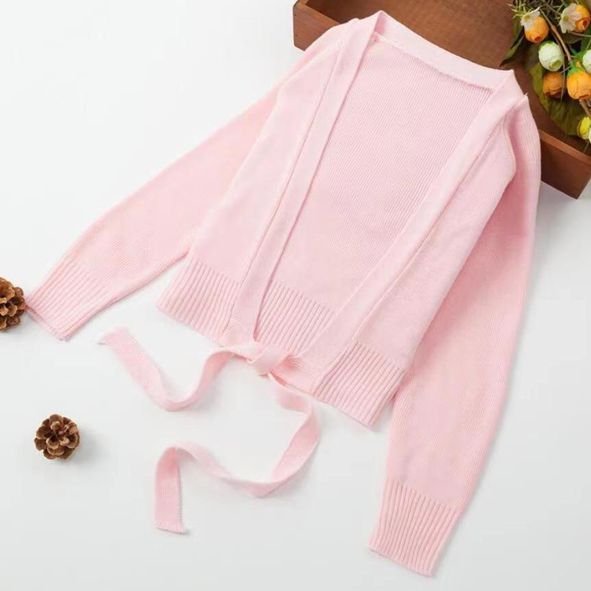 系带儿童秋冬长袖舞蹈练功毛衣加厚针织保暖外套舞蹈披肩练功上衣 - 图0