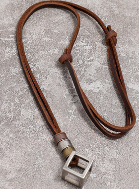 简约几何吊坠复古皮绳项链