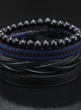 个性百搭皮手环组合皮绳手链