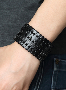 韩版百搭复古朋克风手镯皮手环