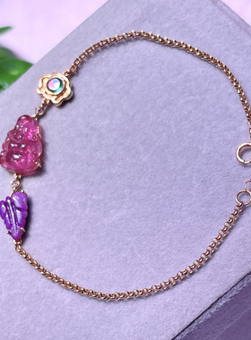 碧玺佛公手链18k金镶嵌祖母绿如意舒俱来女生日礼物妈妈节礼物