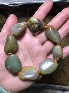 新疆和田玉籽料手链 原皮真色颗颗独籽男女款手串 藏式diy手工绳