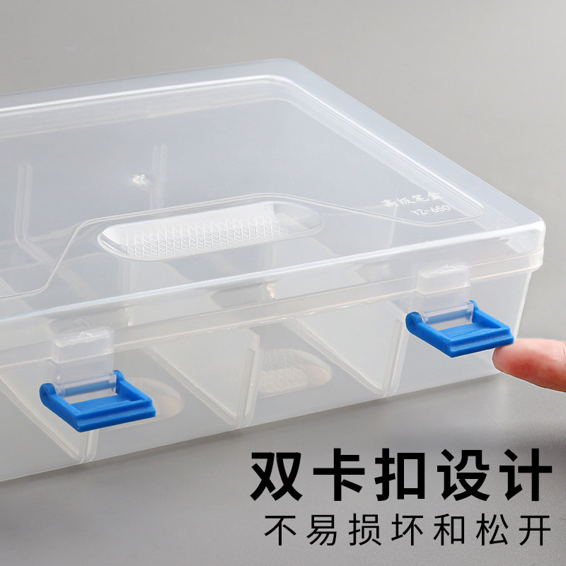 素描笔盒美术生专用铅笔盒学生双层防断铅收纳盒大容量三层素描透明多功能文具盒简约便携炭笔绘图画画工具盒 - 图2