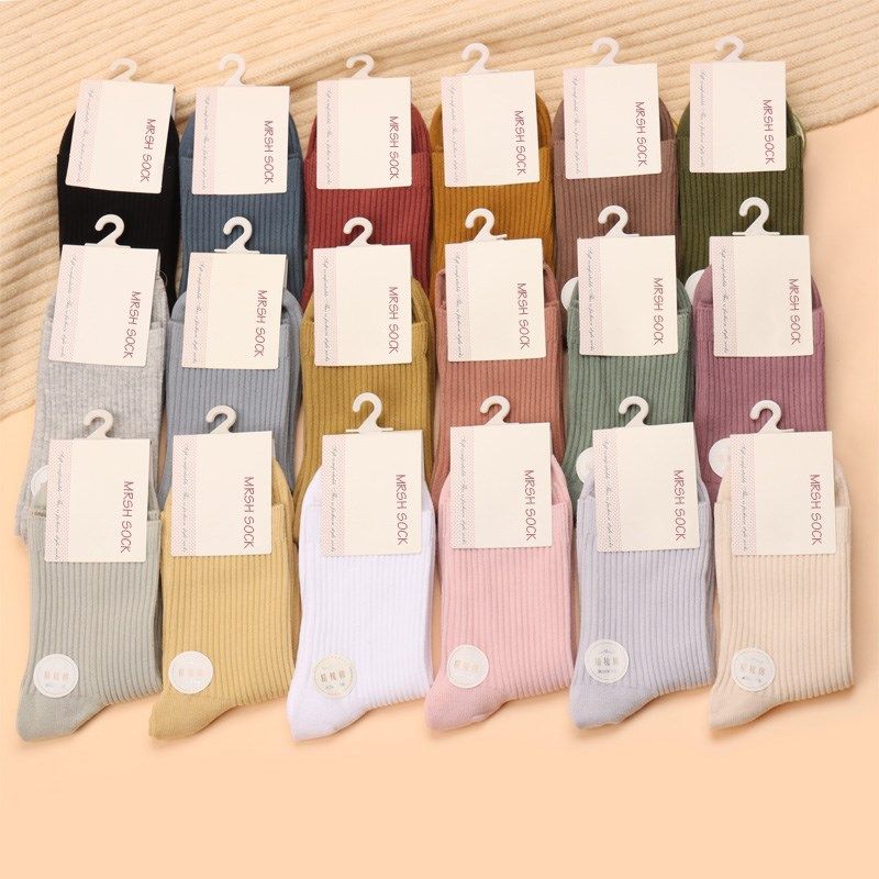秋冬季纯色中筒不掉色纯棉休闲女袜 水晶天空短袜/打底袜/丝袜/美腿袜