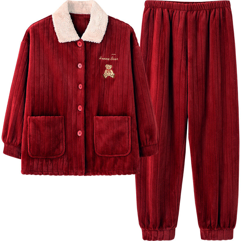 马克公主情侣女冬珊瑚绒红色睡衣 马克公主睡衣/家居服套装