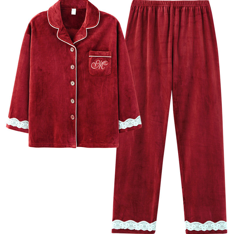 情侣秋冬海岛绒红色男士本命年睡衣 马克公主睡衣/家居服套装