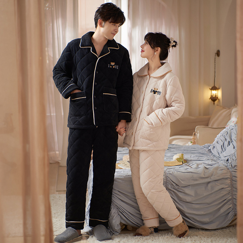 马克公主情侣冬季加绒三层夹棉睡衣 马克公主睡衣/家居服套装