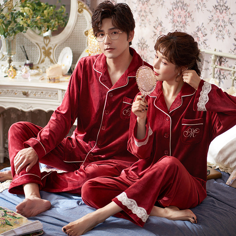 情侣秋冬海岛绒红色男士本命年睡衣 马克公主睡衣/家居服套装