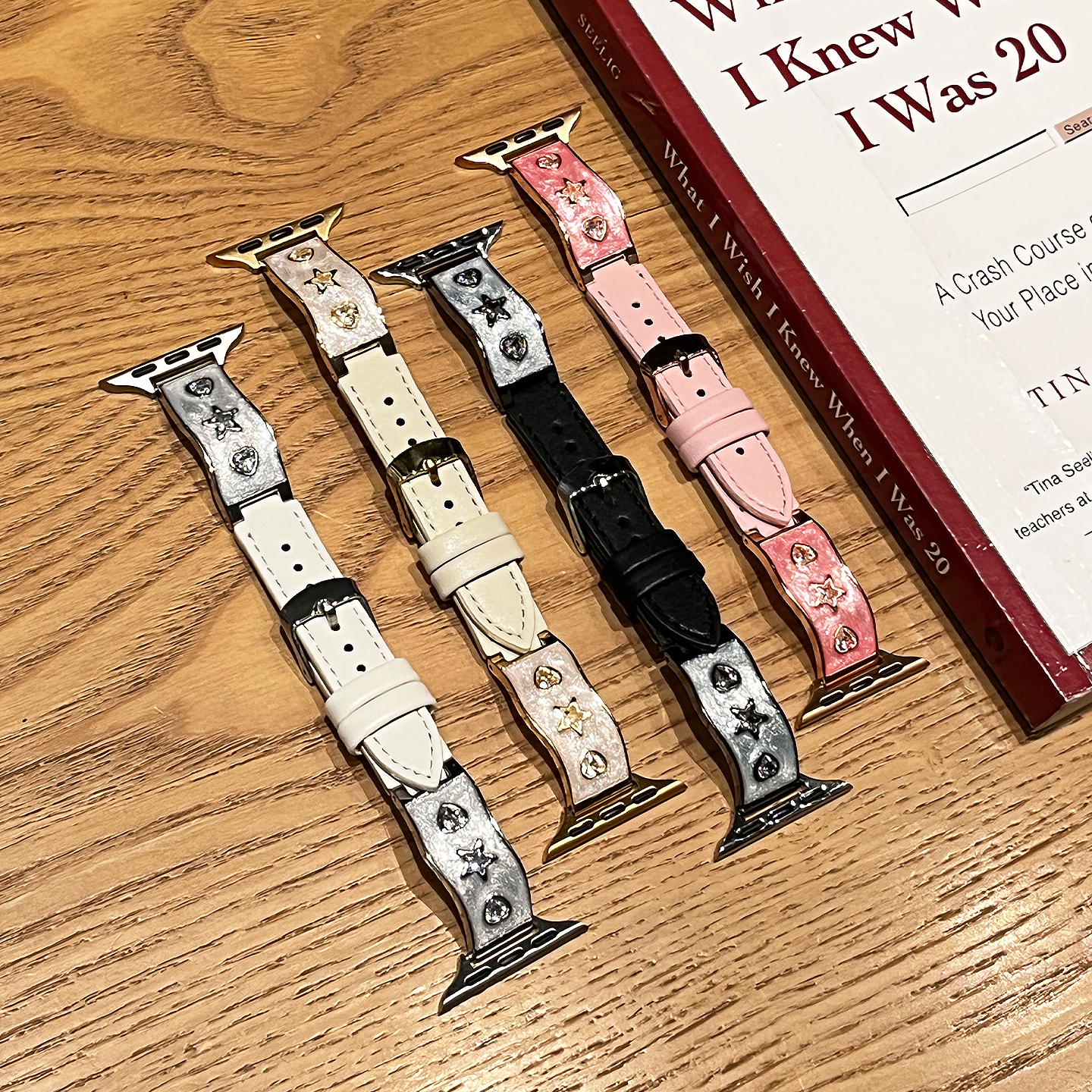 适用于苹果手表s10表带s11新款鎏金滴胶AppleWatch S9爱心星星series8皮质se3运动智能腕带XL高级感女款秋冬 - 图0