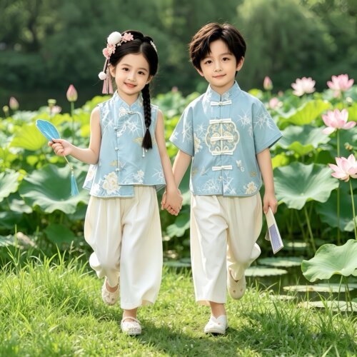元旦儿童汉服唐装演出服中国风新中式男童女童古装幼儿园表演服装 - 图2