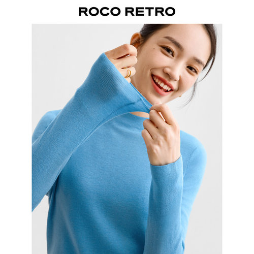 ROCO春秋新款16针60支超细美丽诺羊毛半高领针织衫百搭弹力打底衫 - 图2