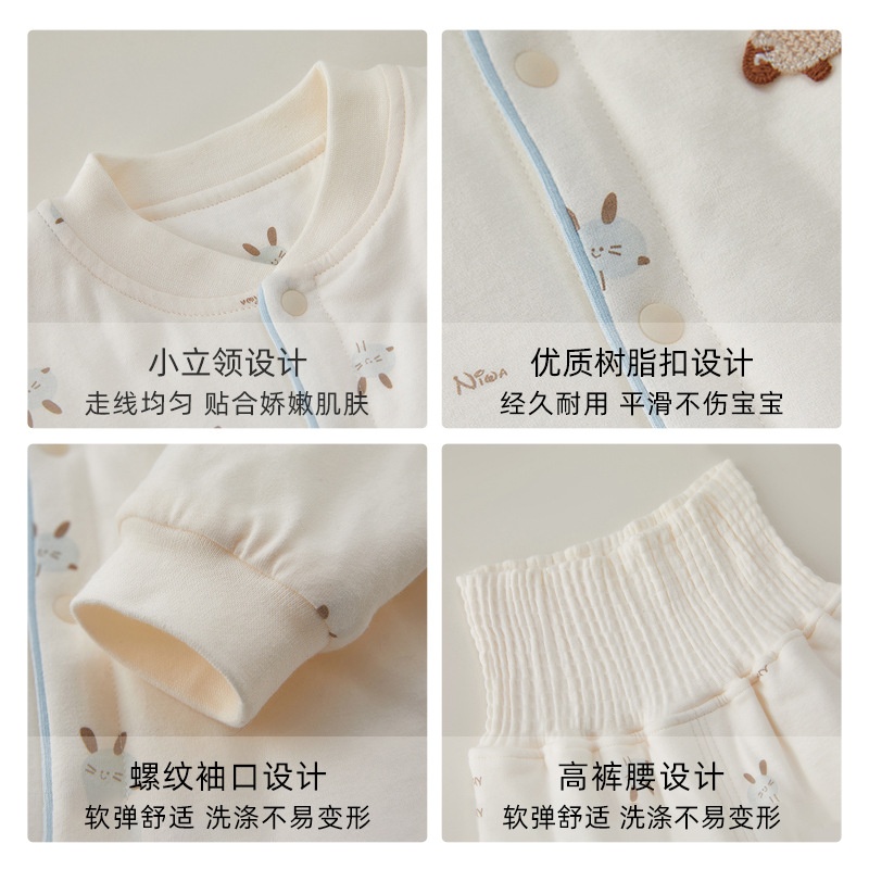 婴儿睡衣内衣纯棉冬季高腰护肚薄棉分体套装宝宝秋衣秋裤婴儿衣服 - 图2