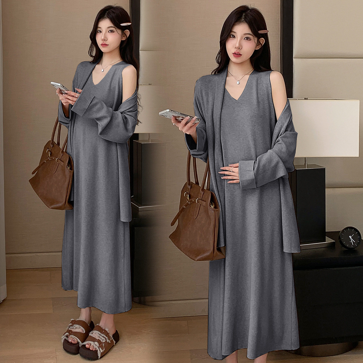 2026早春新款韩版长袖针织披肩宽松气质两件套孕妇打底连衣裙套装,淘宝优惠券,粉丝福利购,淘宝优惠卷