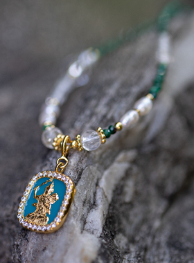 文殊孔雀石细吊坠项链 | 万物叁仟