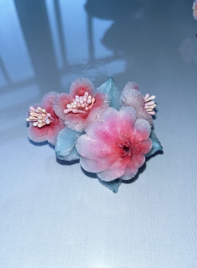 高级仿绒花发夹成品绒花桃子桃花发夹成品