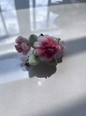成品高级非遗仿绒花桃子发夹软萌可爱的桃子桃花发夹成品