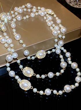 夸张长款大珍珠项链多层轻奢小众旗袍毛衣链叠戴颈链女款项饰配饰