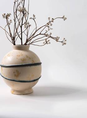 现代侘寂风手绘艺术花器客厅家居中古风花瓶艺术花器玄关装饰摆件