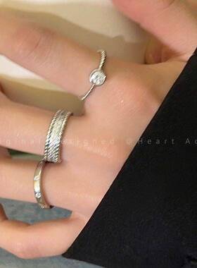 素圈锆石金属开口戒指女ins小众设计高级感食指戒简约冷淡风指环