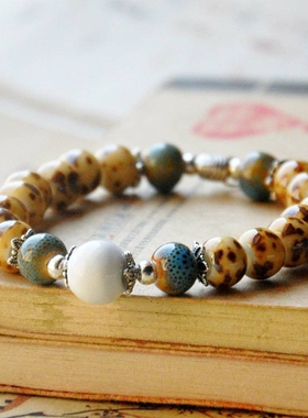 民族风首饰景德镇陶瓷叶子满珠手链 女款女式手饰摆摊地摊货源