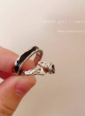 甜酷风黑色滴釉戒指女轻奢感网红食指戒小众设计开口叠戴指环