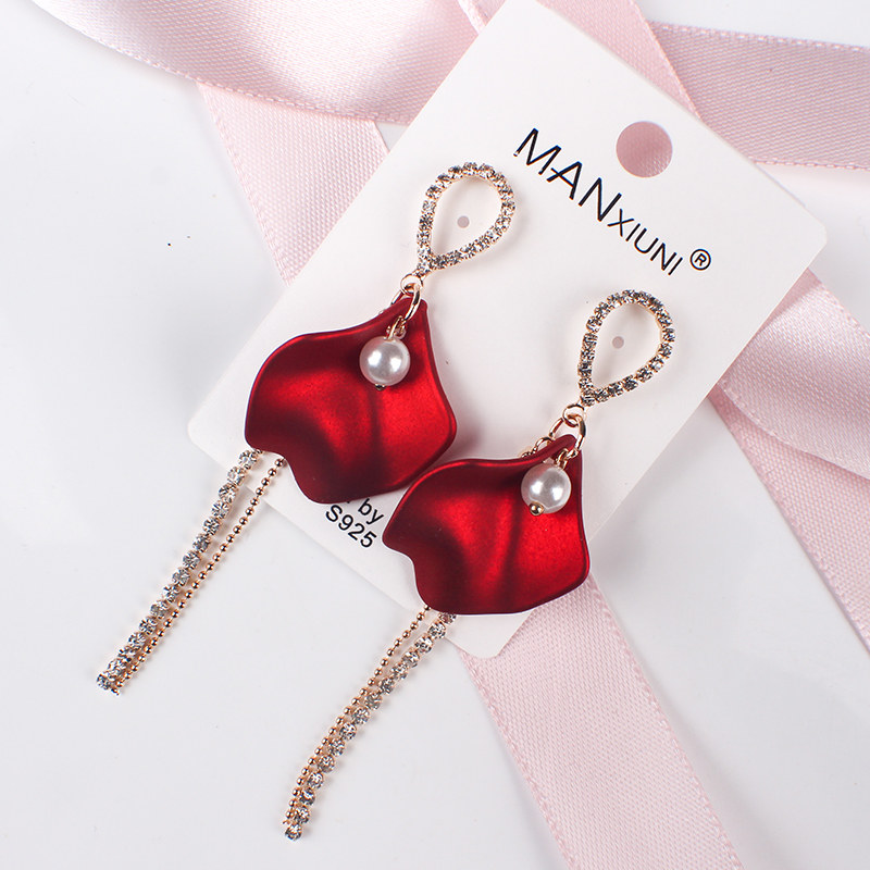 s925银针贝壳形长款流苏韩版耳钉 曼休妮饰品耳环